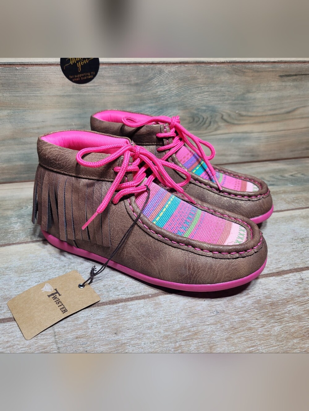 Girls Twister Kimberly Pink Simmer Serape Fringe Moccasin Shoes Size 1